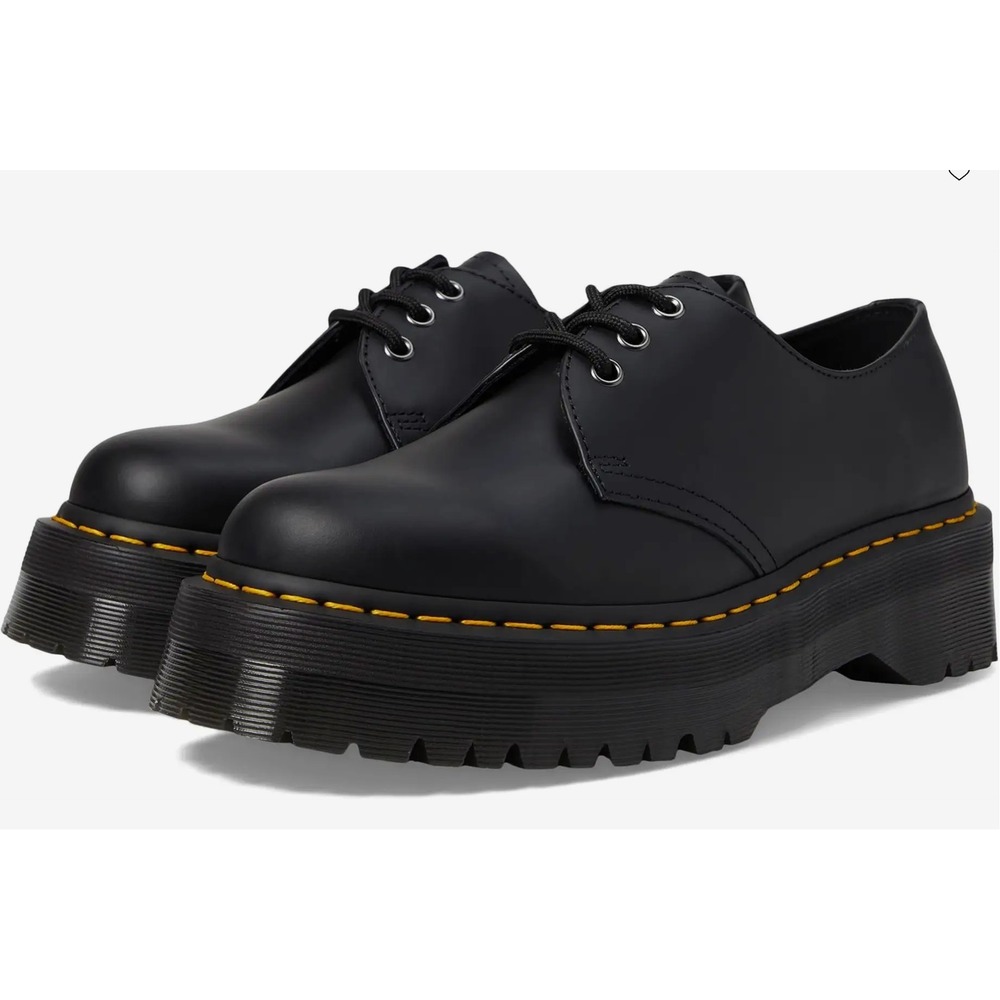 Doc Dr. Martens 1461 Quad Black Smooth Leather Platform Shoes M 6 L 7 Oxfords